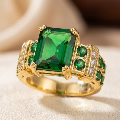 Anillo Geométrico de Esmeralda en Oro