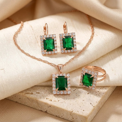 Set de Joyería Rectangular de Esmeralda en Oro
