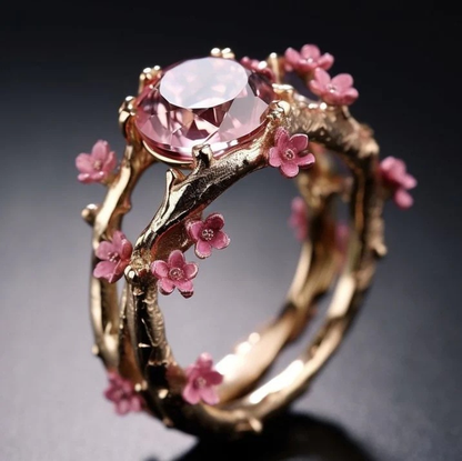 Anillo de Flor Rosa de Cristal Elegante | Oro