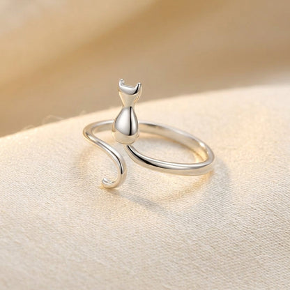 Anillo Motivo Gato en Plata