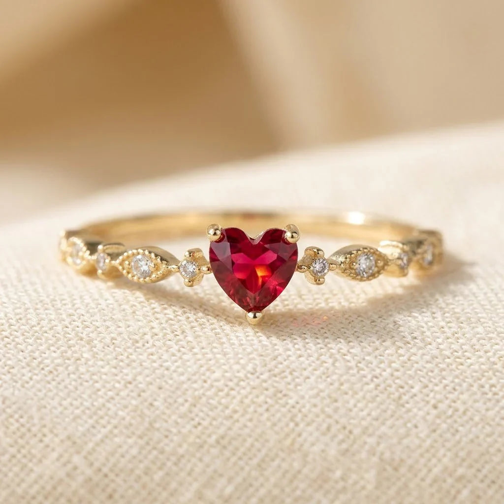 Anillo Corazón de Rubí en Oro