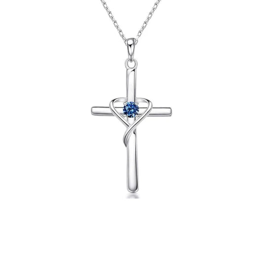 Collar de Cruz de Zafiro | Oro Blanco