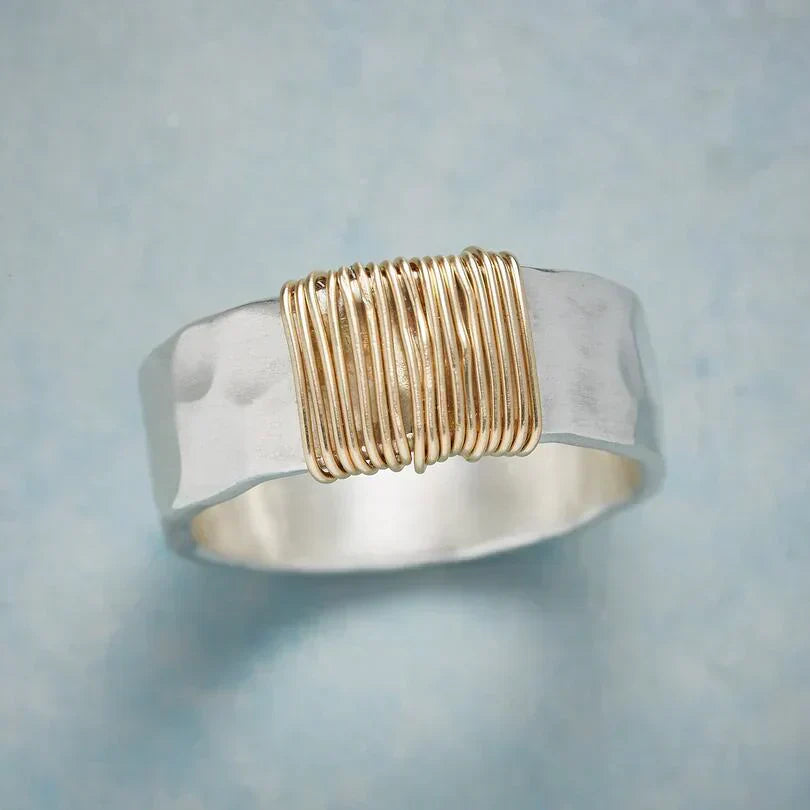 Anillo Enrollado en Alambre Plata y Oro