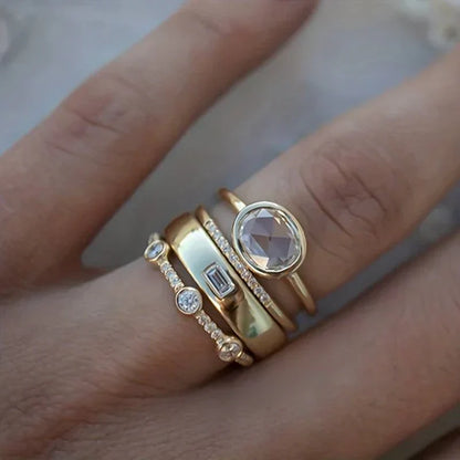 Set de Anillos de Oro y Zirconia Estilo Vintage | Oro