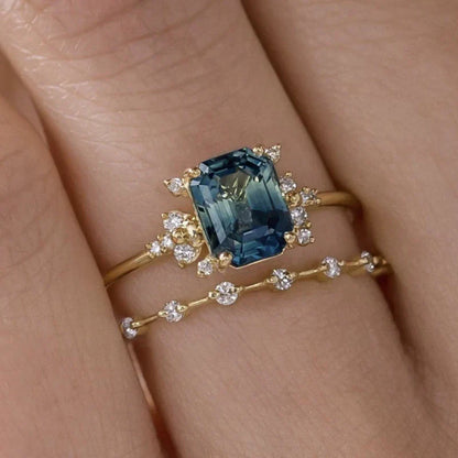 Set de Anillos Brillo Azul de Cristal | Oro