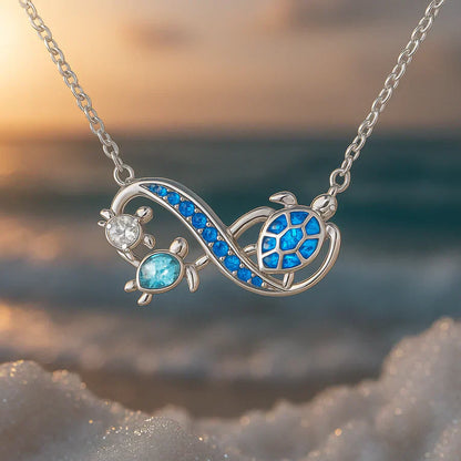 Collar de Tortugas Gemelas de Plata | Oro Blanco