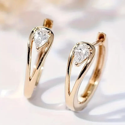 Aretes Colgantes de Zirconia Dorados Exquisitos | Oro