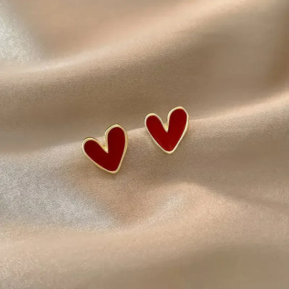 Aretes Dorados de Corazón Rojo Antiguos | Oro
