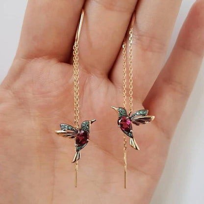 Aretes de Colibrí con Esmalte y Zirconia | Oro